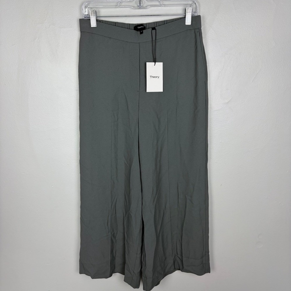Theory Raoka Wide Leg Pants Rosina Crepe‎ Crop Slate Grey Career Size Medium